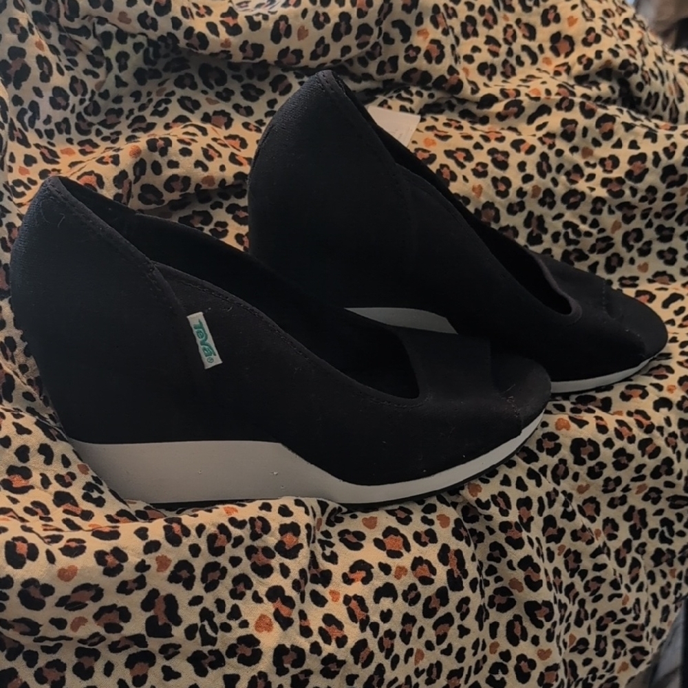 Teva Black Wedge Slip-On Shoes
